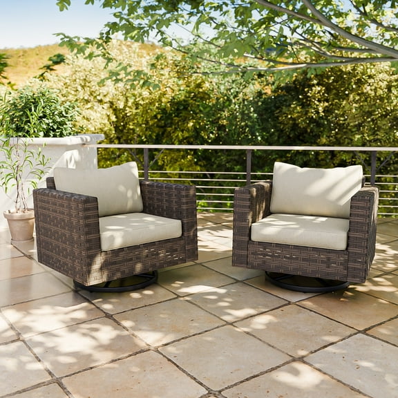 EAGLE PEAK Harbor Haven Swivel Rocking Patio Wicker Chair Set of 2 with Thick Cushion& Deep Seat