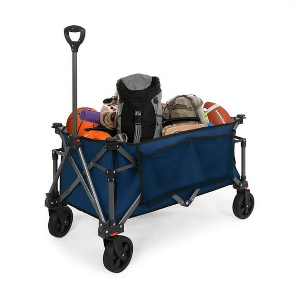 EAGLE PEAK 12.4 ’’ x 6.9 ’’ x 23.3 ’’ Heavy-Duty Collapsible Folding Utility Wagon Outdoor Garden Hand Cart, Dark Blue