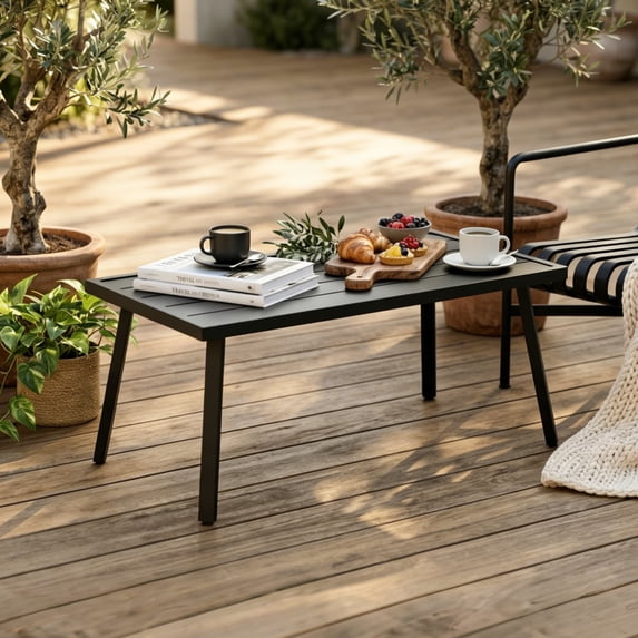 EAGLE PEAK Metal Patio Coffee Table, Rectangle Accent Table, Weather-Resistant Modern Outdoor Furniture, Black