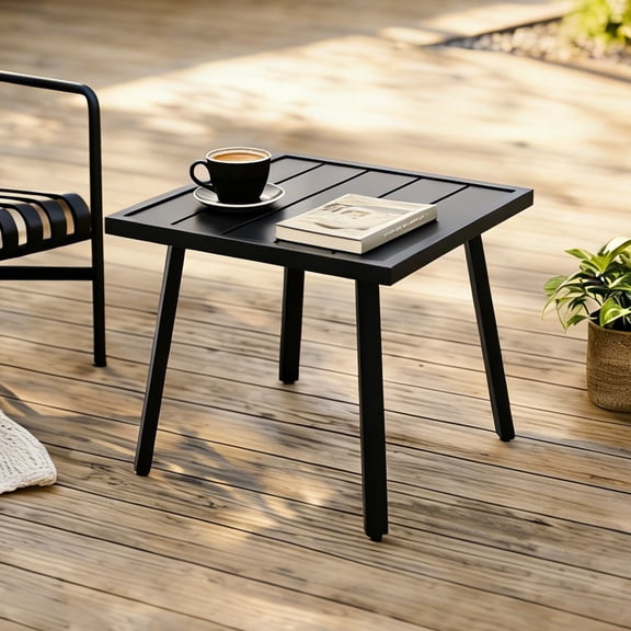 EAGLE PEAK Metal Patio Side Table, Small Square End Table, Weather-Resistant Modern Outdoor Furniture, Black