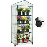 EAGLE PEAK Mini Rolling Greenhouse w/ Caster Wheels and Shelves for Outdoor & Indoor with Roll-up Zipper Door, White, 28'' x 19'' x 67''