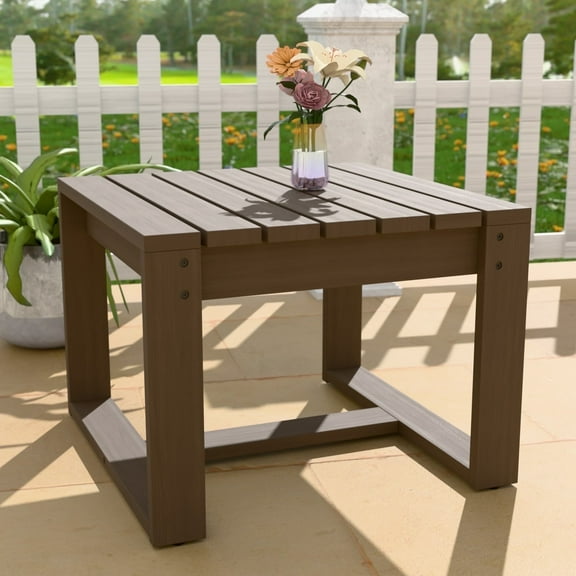 EAGLE PEAK Natural Real Wood Cedar Outdoor Coffee Table with Slat Top for Garden Lawn Porch Balcony, Square