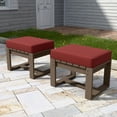 thumbnail image 1 of EAGLE PEAK Natural Real Wood Cedar Ottomans with Red Cushions, Slat Top for Garden Lawn Porch Balcony, Square, 1 of 9