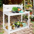 thumbnail image 1 of EAGLE PEAK Outdoor Indoor Vinyl Potting Bench Tsble, Gardening Work Station with Open Shelf, Lower Storage, White, 1 of 7