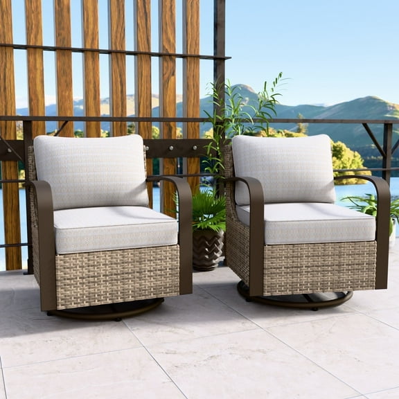 EAGLE PEAK Coastal Vista Outdoor Patio Wicker Swivel Glider Rocker Chair with Beige Cushion,Set of 2