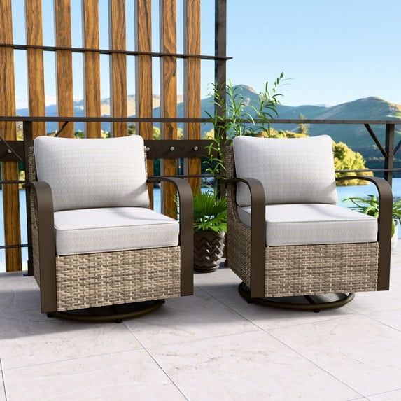EAGLE PEAK Coastal Vista Outdoor Patio Wicker Swivel Glider Rocker Chair with Beige Cushion,Set of 2