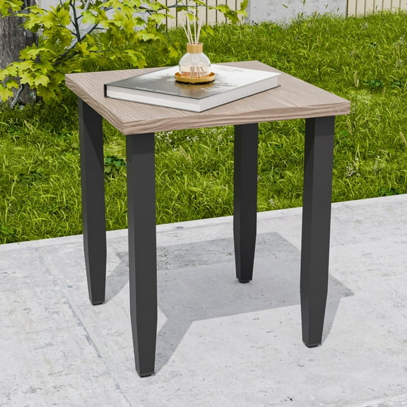 EAGLE PEAK Outdoor Side Table, Square Small Drink Table for Deck, Porch, Balcony, Garden and Backyard, Wood Grain Top