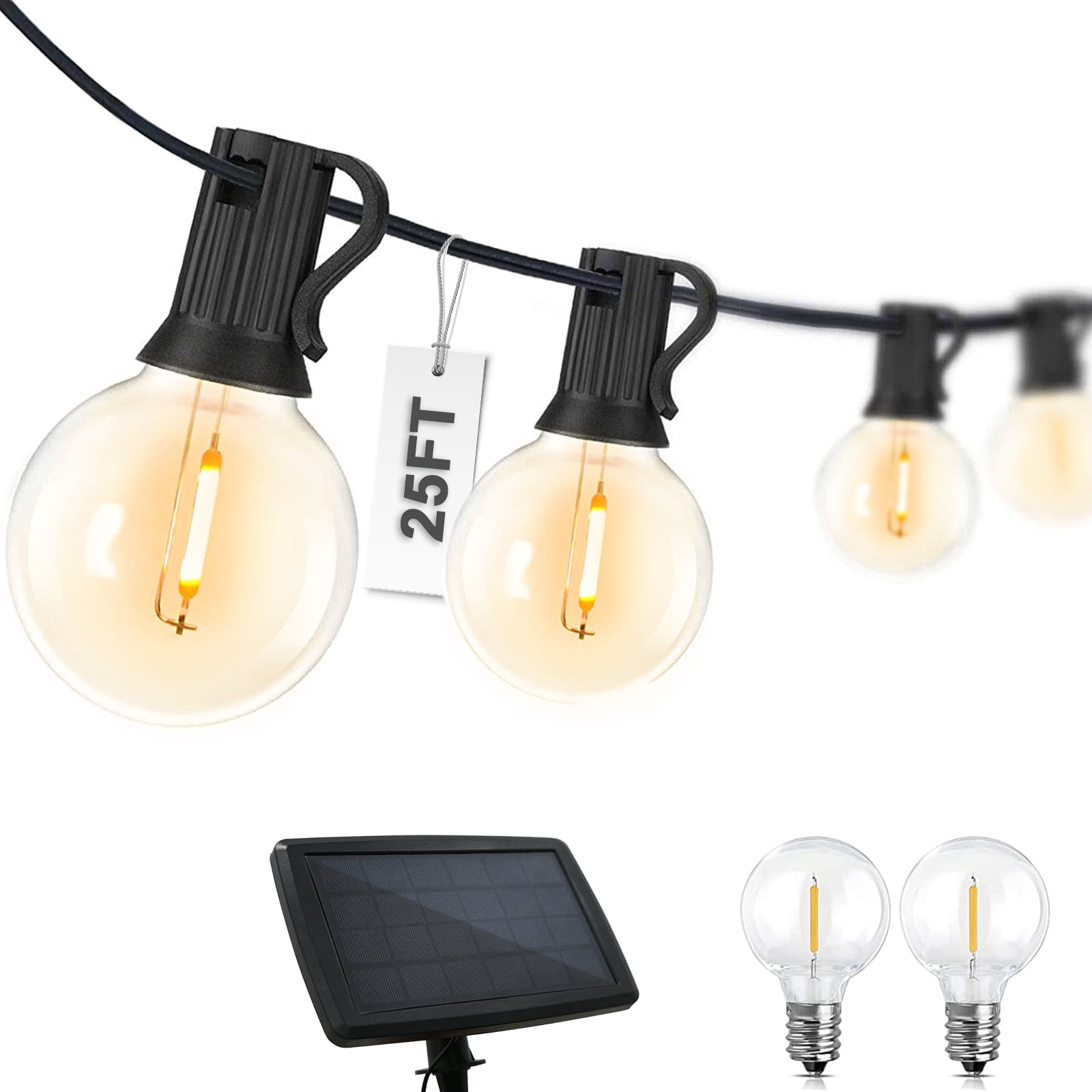 Outdoor 25' Solar Powered String Lights with Clear LED Bulbs