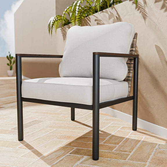 EAGLE PEAK Sunset Dune Patio Chairs, Outdoor Dining Chairs, Steel Framed Wicker Chairs with Cushions,Beige