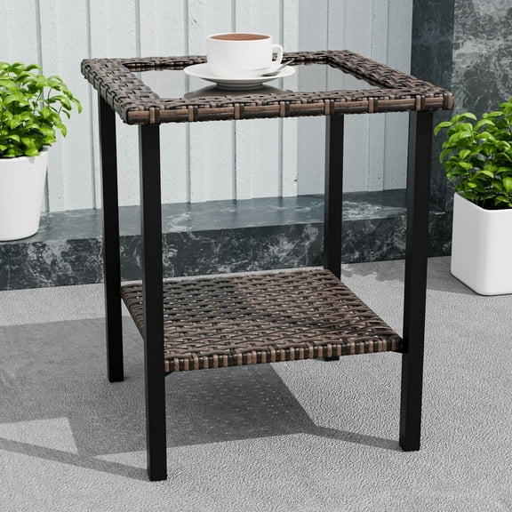 EAGLE PEAK Ocean Vista Patio Outdoor Coffee Table Variated Brown Wicker End Table, Indoor & Outdoor, Brown