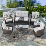 EAGLE PEAK Patio Outdoor Conversation Set 7 Pieces Outside Furniture Sofa Set with Coffee Table and Side Table