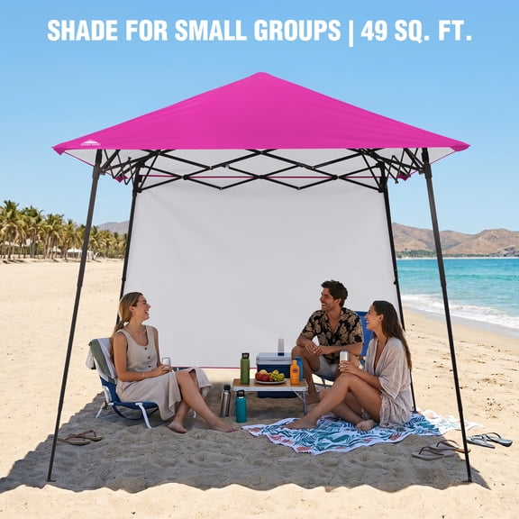 EAGLE PEAK Pop-up Compact Canopy Tent with Extended Eaves & Sidewall, Portable and Easy Setup Slant Leg Instant Shelter, 8x8 Base 7x7 Top, Pink