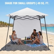 EAGLE PEAK Pop-up Compact Canopy Tent with Extended Eaves & Sidewall, Portable and Easy Setup Slant Leg Instant Shelter, 8x8 Base 7x7 Top, White