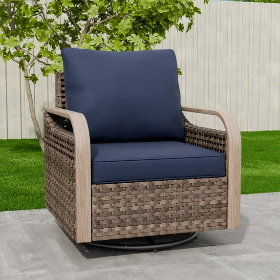 EAGLE PEAK Steel and Wicker Outdoor Glider Rocking Chair, Blue