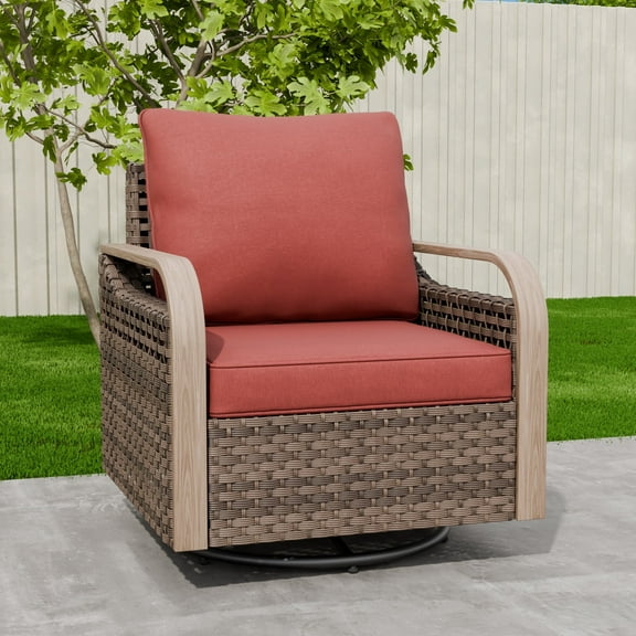 EAGLE PEAK Steel and Wicker Outdoor Glider Rocking Chair, Red