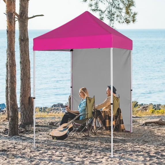EAGLE PEAK Straight Leg Outdoor Portable Canopy Tent with One Removable Sunwall 5 x 5 ft, Carry Bag Included, Pink