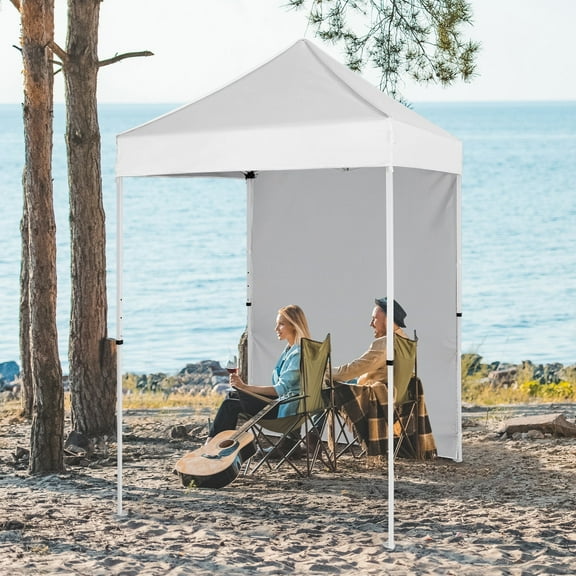 EAGLE PEAK Straight Leg Outdoor Portable Canopy Tent with One Removable Sunwall 5 x 5 ft, Carry Bag Included, White