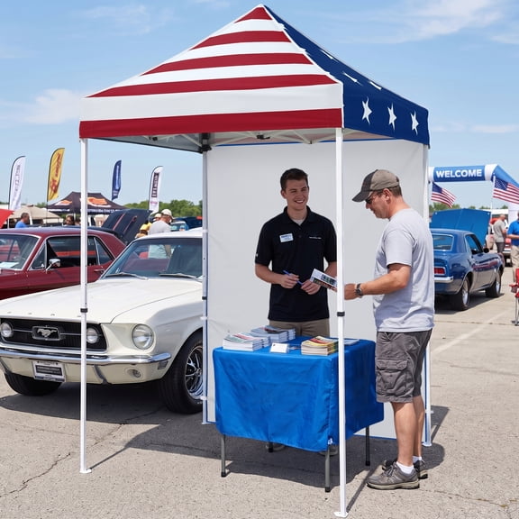 EAGLE PEAK Straight Leg Portable Outdoor Canopy Tent with One Removable Sunwall 5 x 5 ft, American Flag