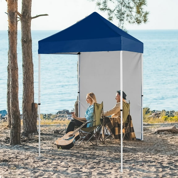 EAGLE PEAK Straight Leg Portable Outdoor Canopy Tent with One Removable Sunwall 5 x 5 ft, Dark Blue