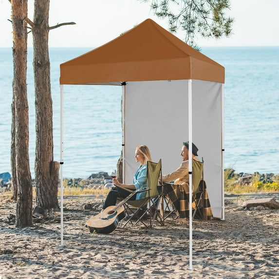 EAGLE PEAK Straight Leg Portable Outdoor Canopy Tent with One Removable Sunwall 5 x 5 ft, Khaki