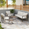 thumbnail image 1 of EAGLE PEAK Sunset Dune 5 Piece Patio Furniture Sets, Wicker Modern Outdoor Conversation Set with Coffee Tables,Cushions,Beige, 1 of 10