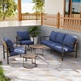 thumbnail image 1 of EAGLE PEAK Sunset Dune 5 Piece Patio Furniture Sets, Wicker Modern Outdoor Conversation Set with Coffee Tables, Cushions,Blue, 1 of 10