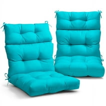 EAGLE PEAK Tufted Outdoor/Indoor High Back Patio Chair Cushion, Set of 2, 46'' x 22'', Blue