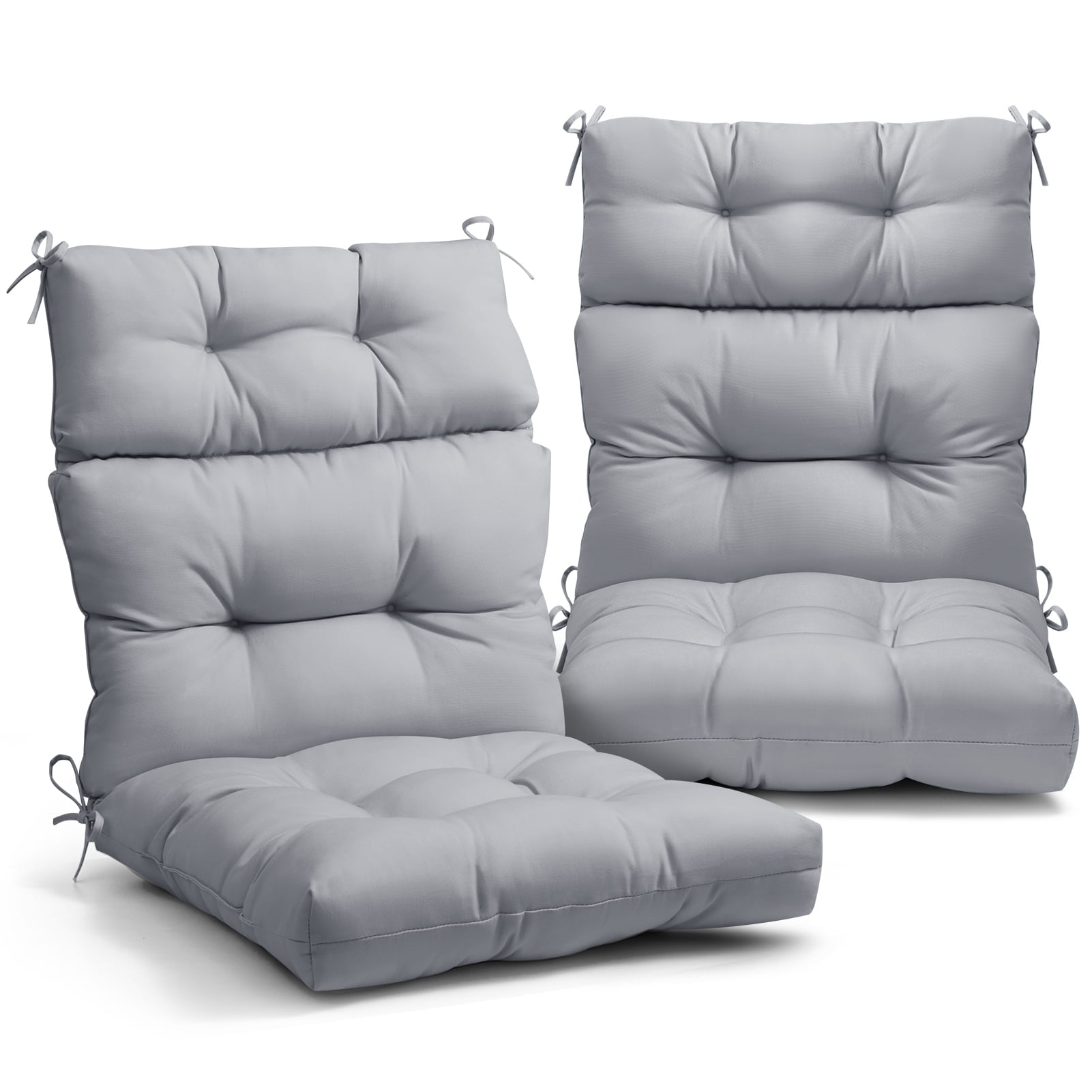EAGLE PEAK Tufted Outdoor/Indoor High Back Patio Chair Cushion, Set of 2, 46'' x 22'', Light Gray
