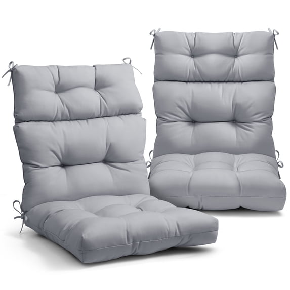 EAGLE PEAK Tufted Outdoor/Indoor High Back Patio Chair Cushion, Set of 2, 46'' x 22'', Light Gray