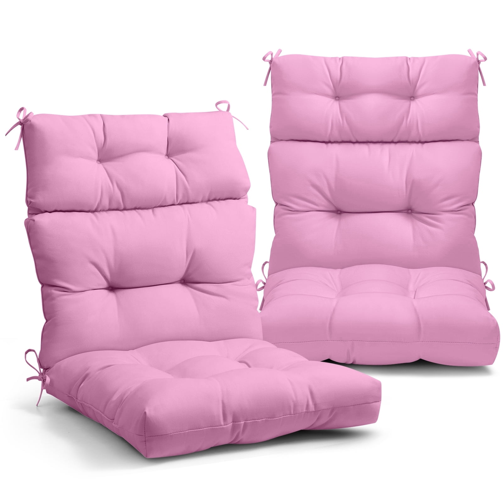 EAGLE PEAK Tufted Outdoor/Indoor High Back Patio Chair Cushion, Set of 2, 46'' x 22'', Pink