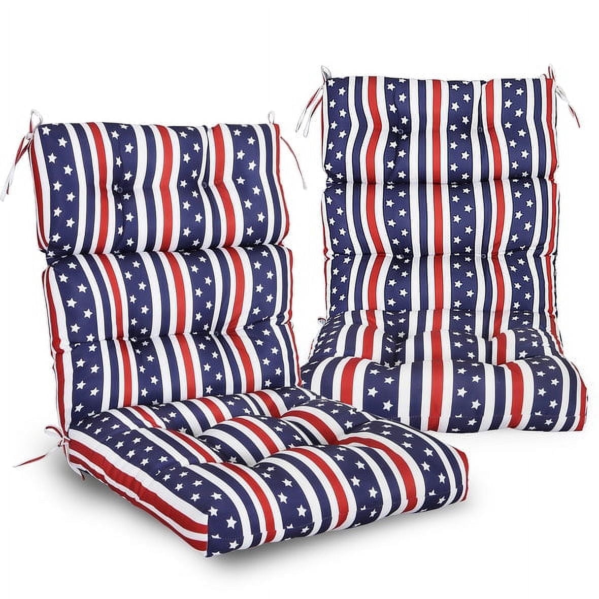 EAGLE PEAK Tufted Outdoor/Indoor High Back Patio Chair Cushion, Set of 2, 46 x 22 in, American Flag