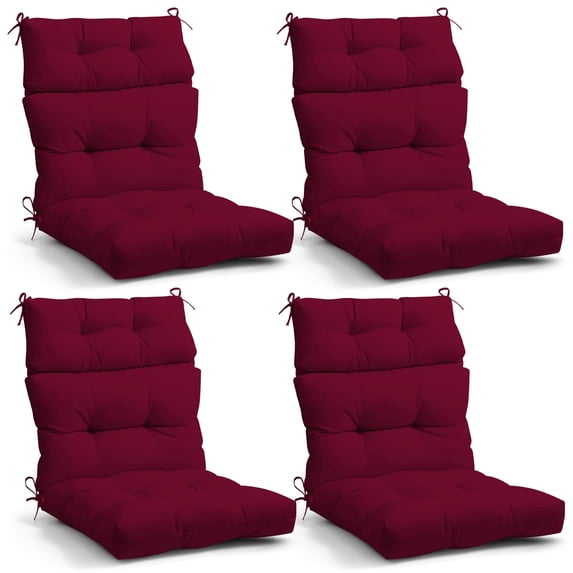 EAGLE PEAK Tufted Outdoor/Indoor High Back Patio Chair Cushions, Set of 4, 46'' x 22'', Red Purple