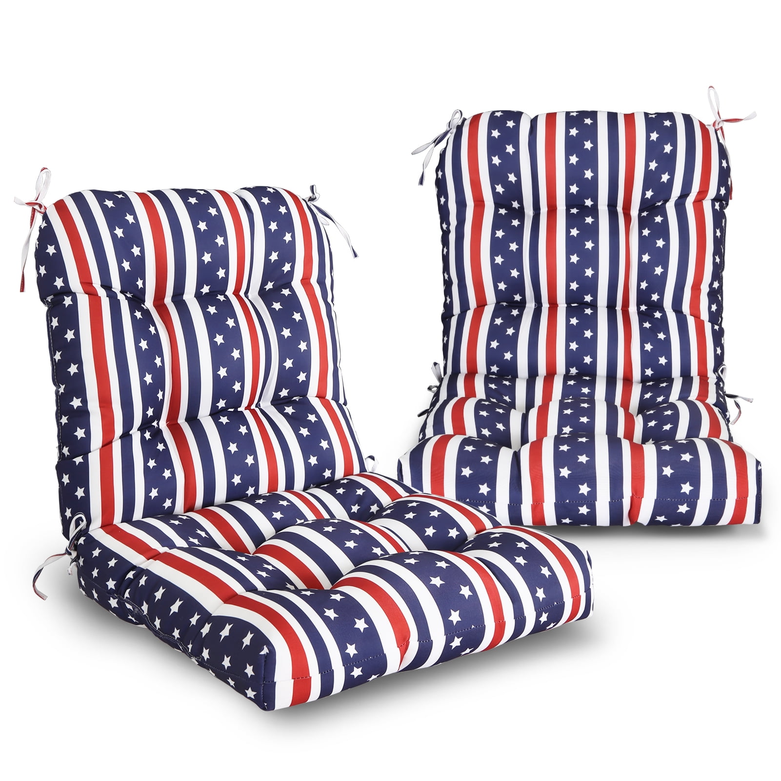 EAGLE PEAK Tufted Outdoor/Indoor Seat/Back Chair Cushion, Set of 2, 42 x 21 in, American Flag