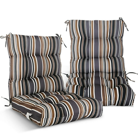EAGLE PEAK Tufted Outdoor/Indoor Seat/Back Chair Cushion, Set of 2, 42 x 21 in,Brown Stripe
