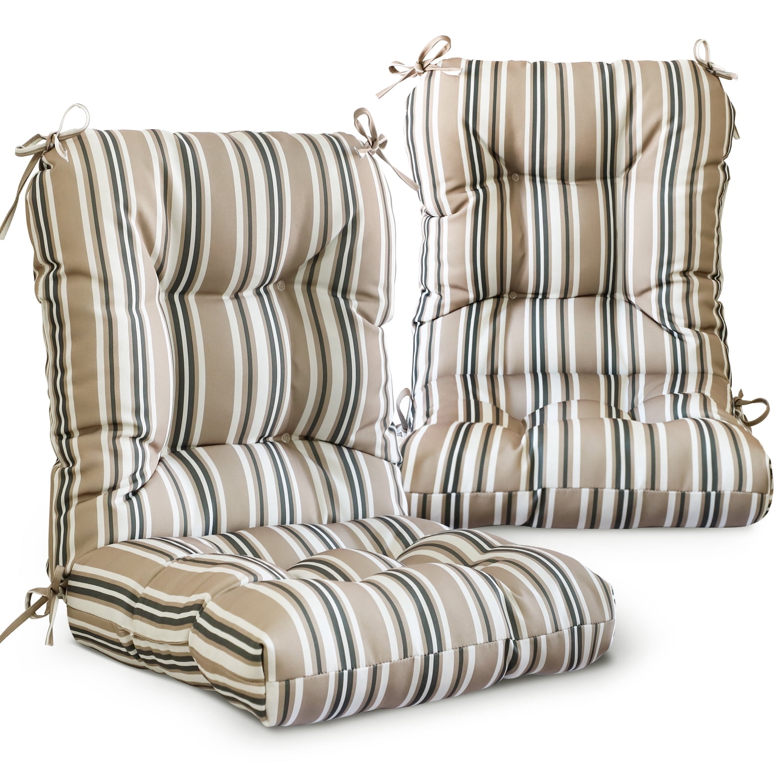 EAGLE PEAK Tufted Outdoor/Indoor Seat/Back Chair Cushions, Set of 2, 42'' x 21'', Beige Stripe