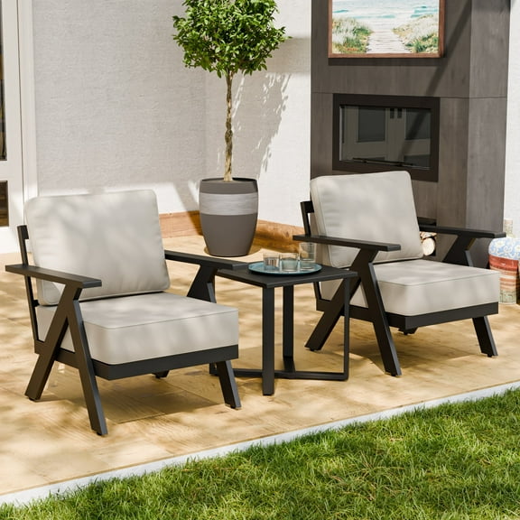 EAGLE PEAK Urban Slate 3 PCS Outdoor Bistro Set with Modern Patio Chairs and Table, Black/Beige