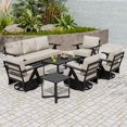 thumbnail image 1 of EAGLE PEAK Urban Slate 7 Piece Modern Outdoor Patio Furniture Set, Couch, 4 Swivel Chairs, Coffee Table, and Side Table, Black/Gray, 1 of 9