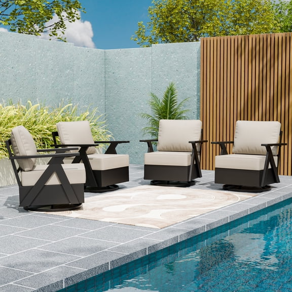 EAGLE PEAK Urban Slate Modern Swivel Rocker Patio Chair Set of 4, Black/Beige