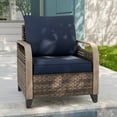 thumbnail image 1 of EAGLE PEAK Wicker Outdoor Chair with Cushions, Patio Chair, Deep Seating 4 inch Cushion, PE Rattan Curved Armrest Porch Chair, Brown/Blue, 1 of 8