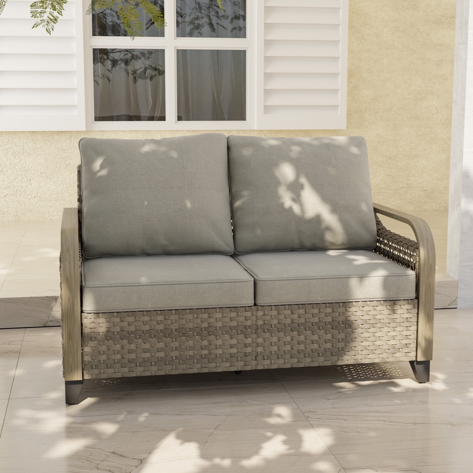 EAGLE PEAK Wicker Outdoor Furniture Loveseat Sofa w Cushions Small Balcony Furniture Outdoor Loveseat 2 Seat Couch for Backyard Deck Porch