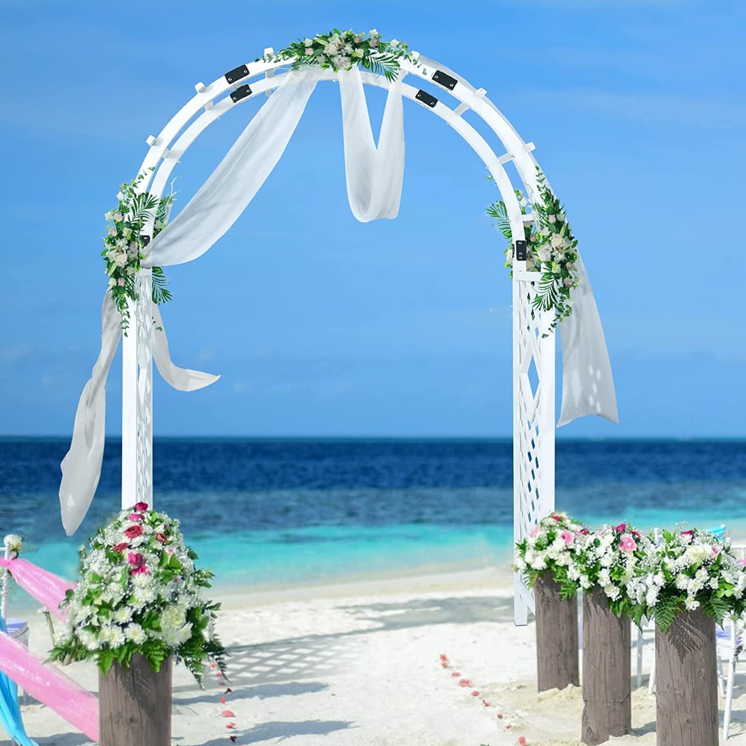 White Wooden Garden Arbor Trellis Archway for Outdoor Weddings