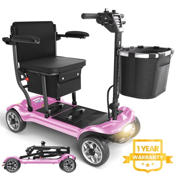 EAGLOG Light Weight 4 Wheels Mobility Scooter for Seniors, Electric Folding Wheelchair Device for Travel, 12.4 Miles Range, Pink