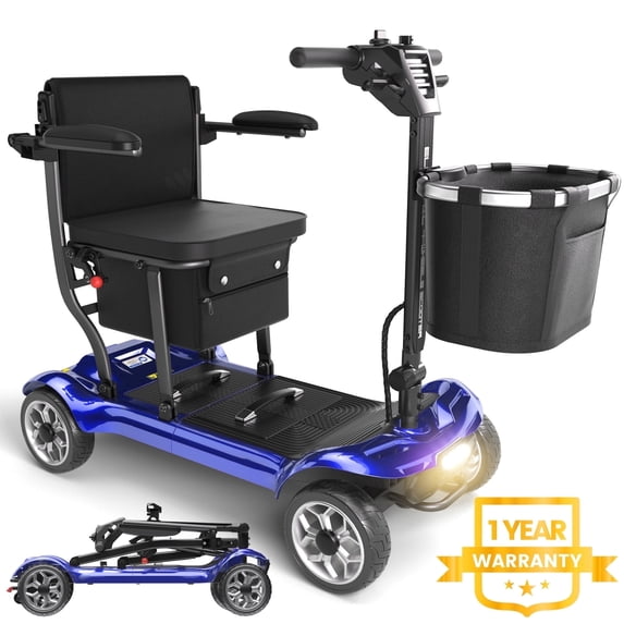 EAGLOG Light Weight 4 Wheels Mobility Scooter for Seniors, Electric Folding Wheelchair Device for Travel, 12.4 Miles Range, Blue