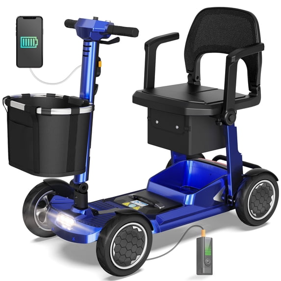 EAGLOG Lightweight Mobility Scooter for Seniors, Foldable Motorized Scooters with Removable Lithium Battery, Pneumatic Tires, Airport Approved, 12.4 Miles Range, 330lb Capacity, Blue