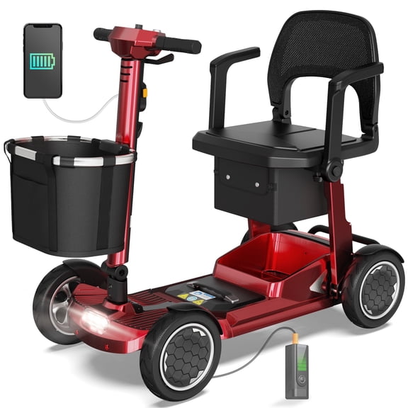 EAGLOG Lightweight Mobility Scooter for Seniors, Foldable Motorized Scooters with Removable Lithium Battery, Pneumatic Tires, Airport Approved, 12.4 Miles Range, 330lb Capacity, Red