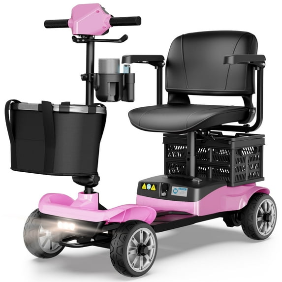EAGLOG Upgrade 4 Wheels Mobility Scooter with Removable Battery, Compact Heavy Duty Mobile for Travel, Foldable Powered Wheelchair for Adult, 330lbs, Pink