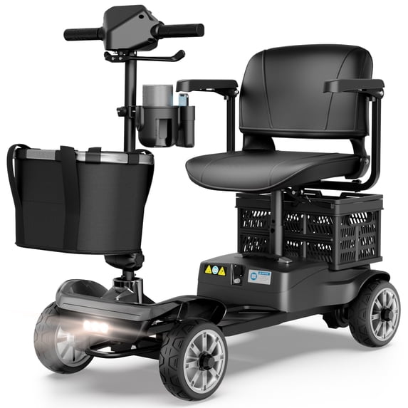 EAGLOG Upgrade 4 Wheels Mobility Scooter with Removable Battery, Compact Heavy Duty Mobile for Travel, Foldable Powered Wheelchair for Adult, 330lbs, Black