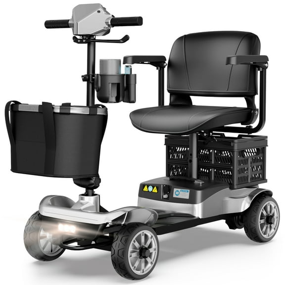 EAGLOG Upgrade 4 Wheels Mobility Scooter with Removable Battery, Compact Heavy Duty Mobile for Travel, Foldable Powered Wheelchair for Adult, 330lbs, Silver