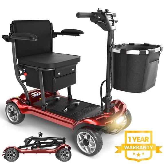 EAGLOG Light Weight 4 Wheels Mobility Scooter for Seniors, Electric Folding Wheelchair Device for Travel, Red