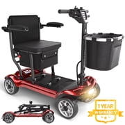 EAGLOG Light Weight 4 Wheels Mobility Scooter for Seniors, Electric Folding Wheelchair Device for Travel, 12.4 Miles Range, Red